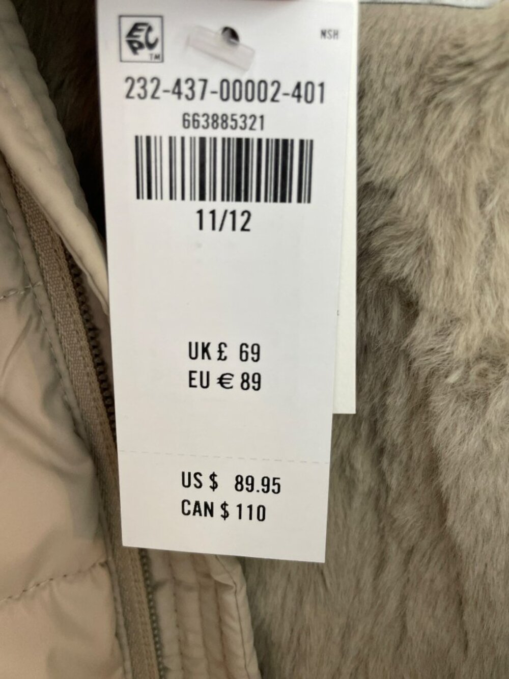 Abercrombie Kids Beige Puffer Jacket Faux Fur Lined Hooded Kids Sz 11/12 NWT - Picture 6 of 9